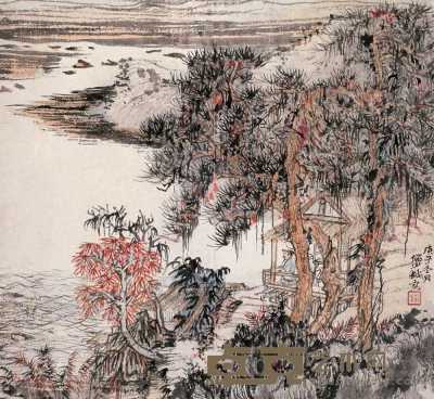 陆俨少 庚子（1960年）作 松风草堂图 片 29×31.5cm